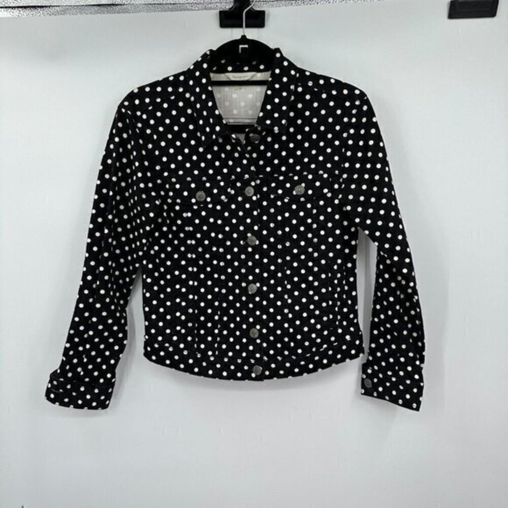Garnet Hill Womens Jacket 2 Black Polka Dot Jean Denim Jacket Casual Button